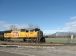 The Moon, the mountains, farm land, and a UP locomotive far away from home